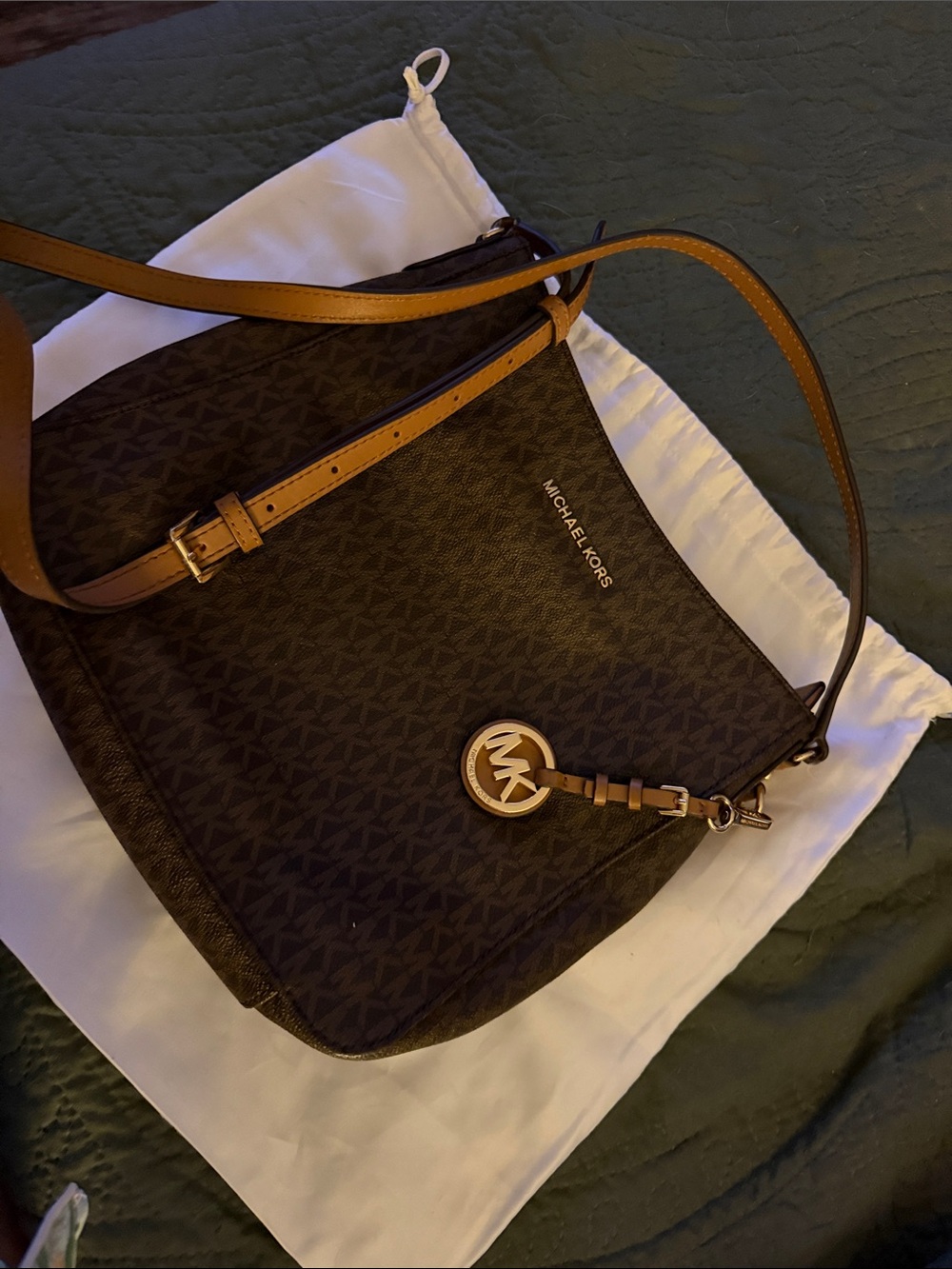 Michael Kors Brown Monogram Crossbody with Tan Strap - Picture 2 of 6